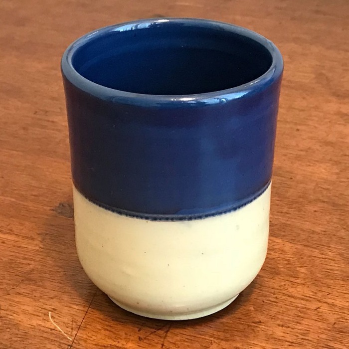 Tender &amp; Co. Round Bottom Beaker Deep Cobalt Blue Half Dipped Red Clay