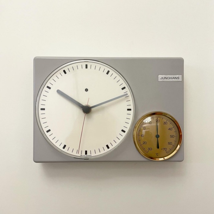 1964 Junghans Electronic Wall Clock with Thermometer L.Grey