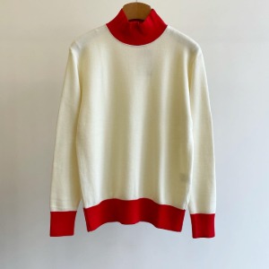 Haversack 14G Wool High Neck Sweater Cream / Red