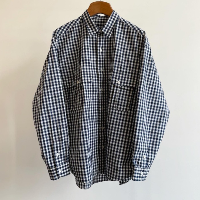 Porter Classic Roll Up Gingham Check Shirt Navy