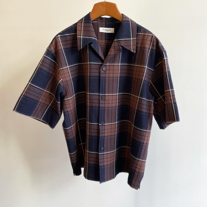 Le 17 Septembre Homme / 917 Merida Over-sized Short Sleeve Shirt Brown Check