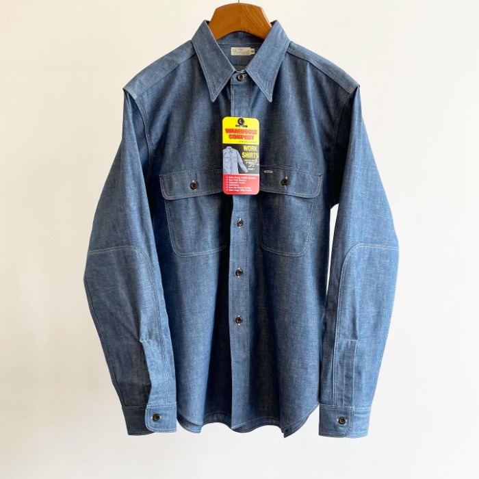 Warehouse Chambray Shirts with Elbow Patch Sax