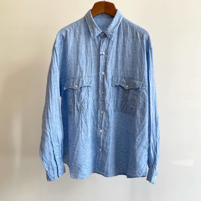 Porter Classic Roll Up Linen Shirt (Leggiuno Ghibli Soft Linen) Blue