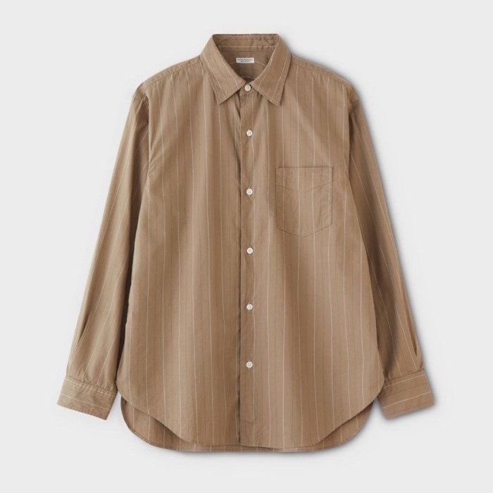 Phigvel Regular Collar Dress Shirt Khaki Beige Stripe