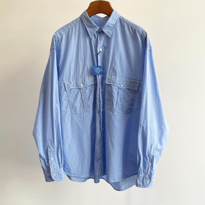 Porter Classic Roll Up New Gingham Check Shirt Blue