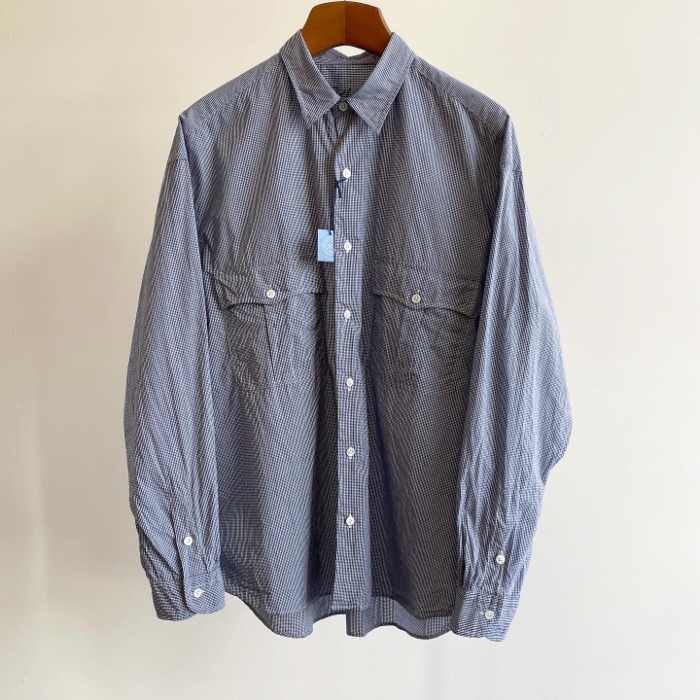 Porter Classic Roll Up New Gingham Check Shirt Navy