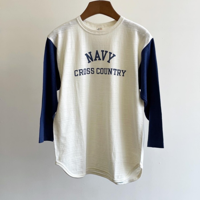 Warehouse 3/4 Sleeved Baseball T “Navy Cross Country” Cream x Navy
