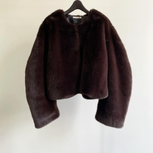 Amomento Round Shape Eco Fur Jacket Brown (Women)