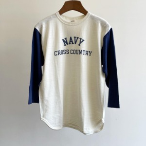 Warehouse 3/4 Sleeved Baseball T “Navy Cross Country” Cream x Navy