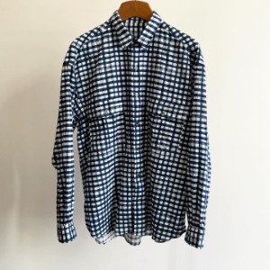 Porter Classic Roll Up Watercolor Gingham Shirt Navy
